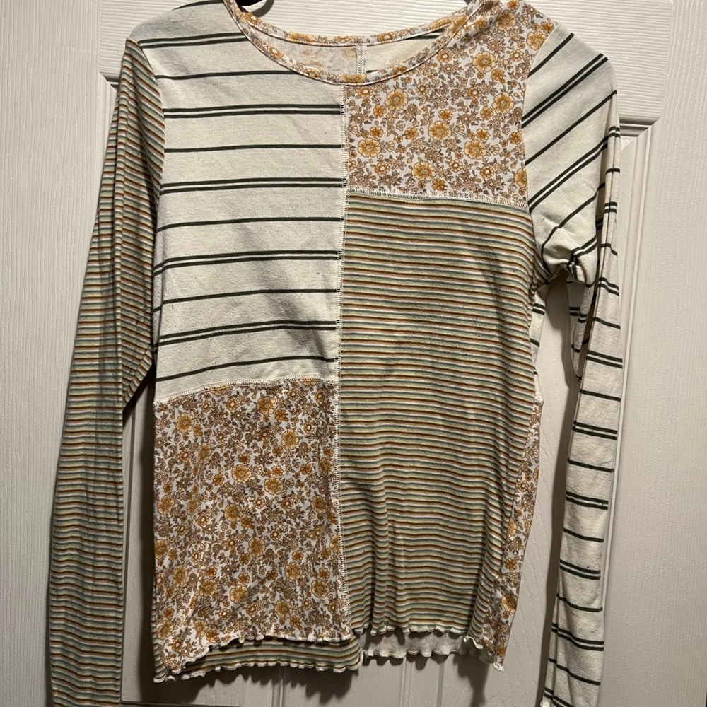 American Eagle Outfitters Floral and Striped Long Sleeve Top